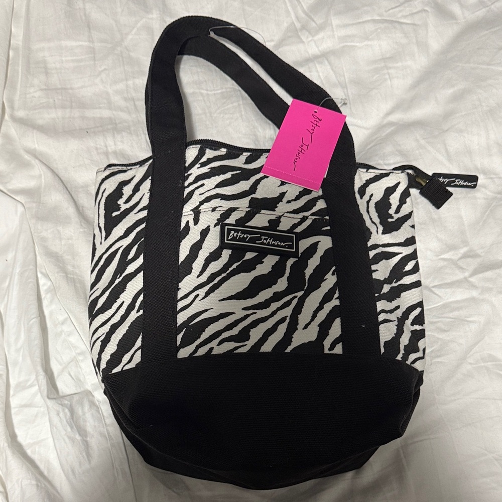 Betsey Johnson Black & White Zebra Print Canvas Lunch Tote